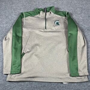 Michigan State Spartans Jacket Mens Large‎ Gray 1/4 Zip Pullover Football Fleece
